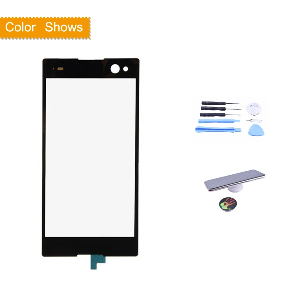 Сенсорный экран для sony Xperia C3 D2533 сенсорный экран дигитайзер стекло передней сенсорной панели объектив C3 DUAL D2502 Сенсорная панель без lcd 5,5" - Цвет: black with gift