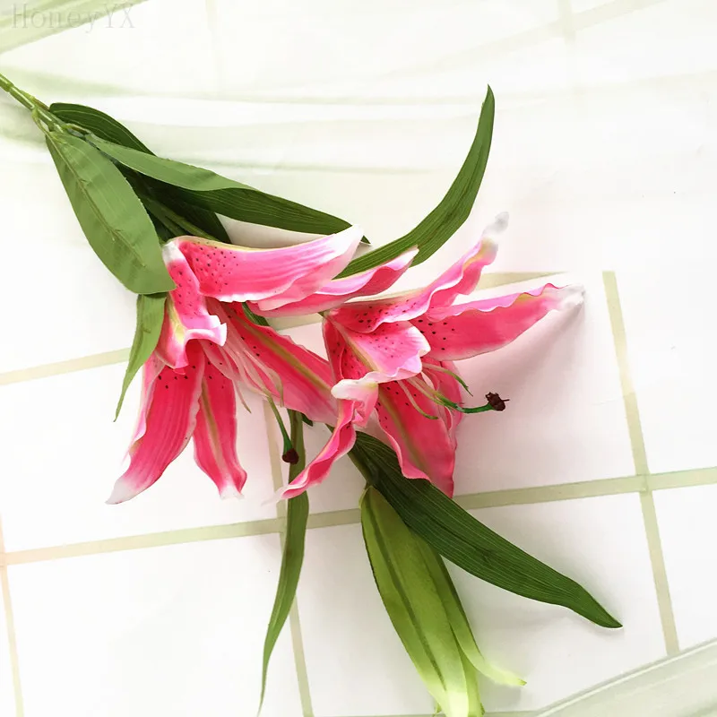Настоящая сенсорная искусственная лилия цветы Розовый Шелковый букет для