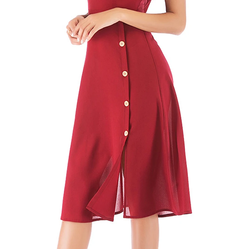 Женское платье PGSD повседневное офисное красное средней длины с о вырезом и