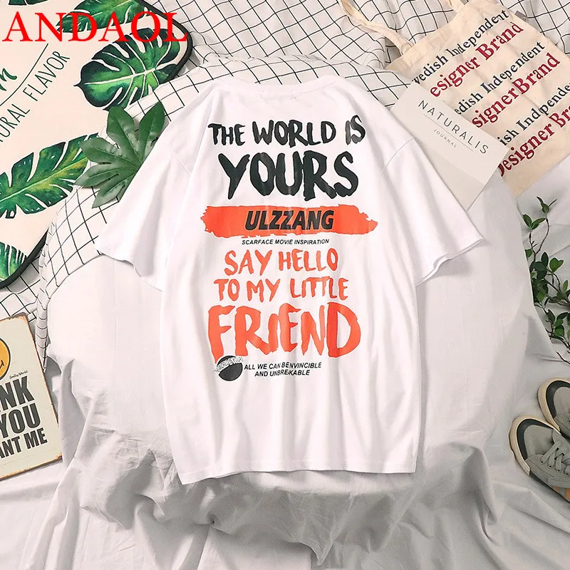 

ANDAOL Men's Casual T-Shirts Top Quality Print Letter O-Neck Cotton Loose Half Sleeve T Shirt Fashion Trend Hip Hop Tee Shirt