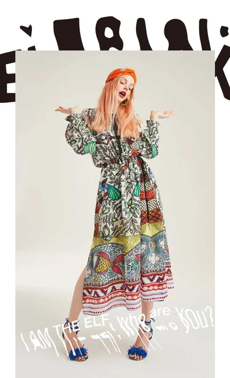 ELFSACK Vintage Floral Print Women Chiffon Dresses Fashion A-Line Full Sleeve Lace up Female Holiday Dress Elegant Dress