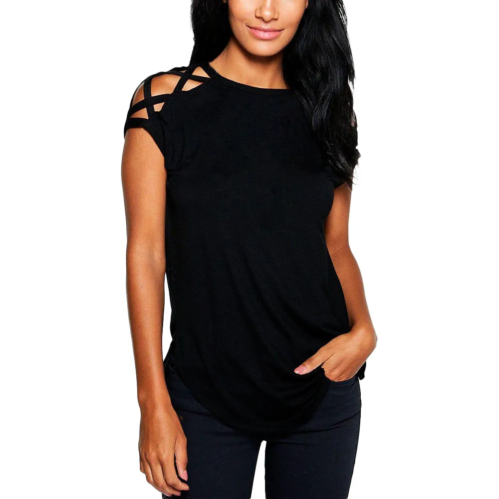 Женская Однотонная рубашка с коротким рукавом Повседневная разрезом сбоку