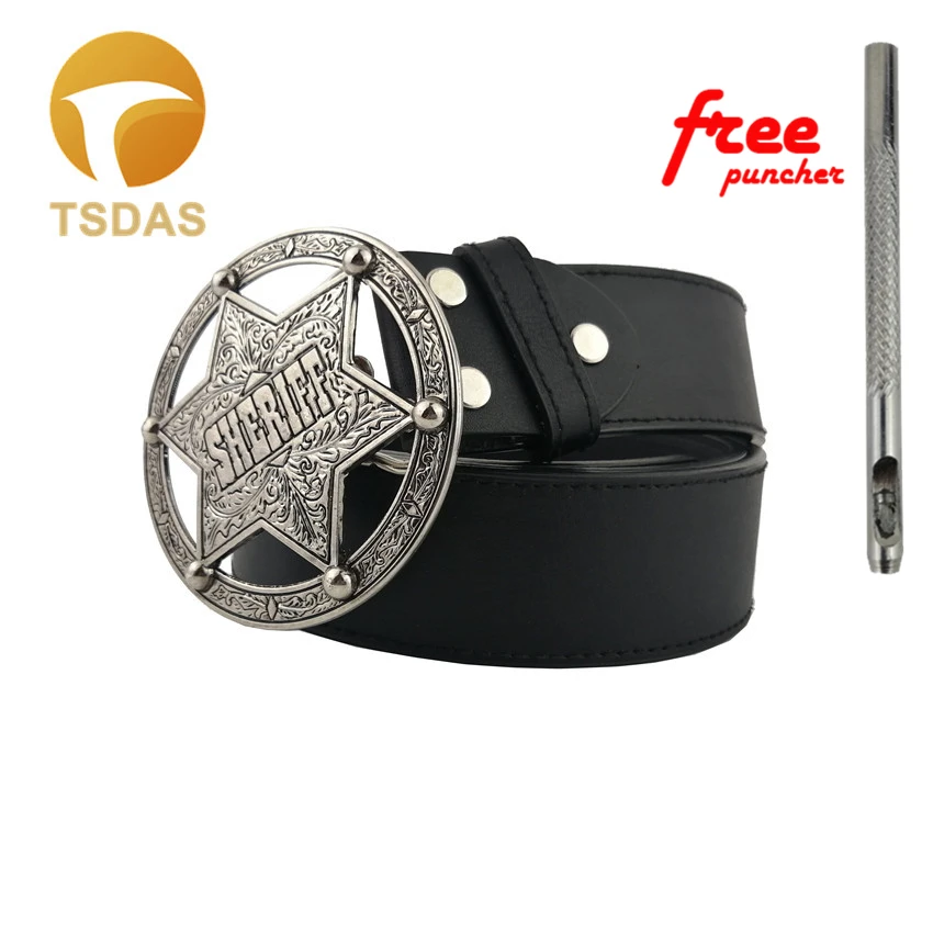 

Free Shipping Round Belt Buckle 78*78 mm SHERIFF Metal Pin Buckles Fashion Men's Birthday Gifts