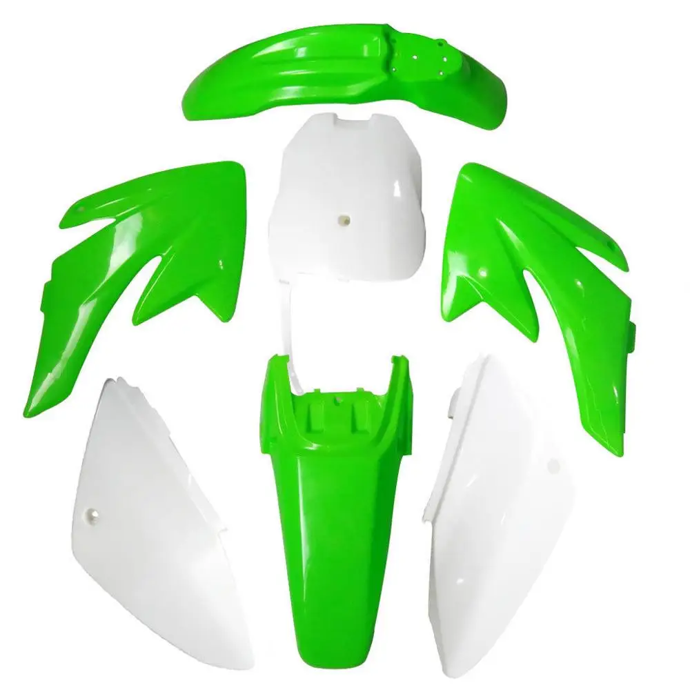 4 green 3 white TDPRO новые Брызговики мотоцикла пластмассы обтекатель крыло обтекатель обшивки тела наборы подходит Honda CRF70 150cc 160cc 200cc питбайк - Цвет: 4 green 3 white