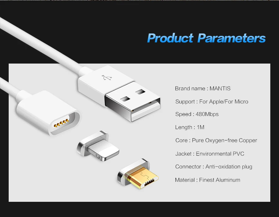 MANTIS Micro USB Магнитный кабель для iPhone XS Max 1 м 5V2A кабель для зарядки и передачи данных для мобильного телефона для Xiaomi Redmi 4X магнитное зарядное устройство