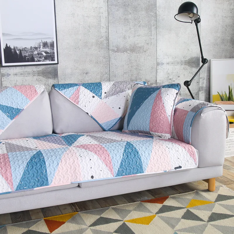 Colorful Diamond Geometry Sofa Cover Cotton Non-Slip Towel Chair Covers Mats Living/Drawing Room L-Shaped | Дом и сад