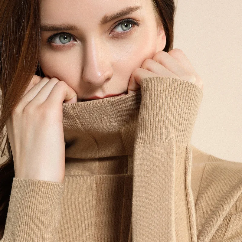 New Arrival 100% pure Cashmere women wide striped Basic Knitted Turtleneck Sweater Female Solid Collar Pullovers Warm | Женская одежда