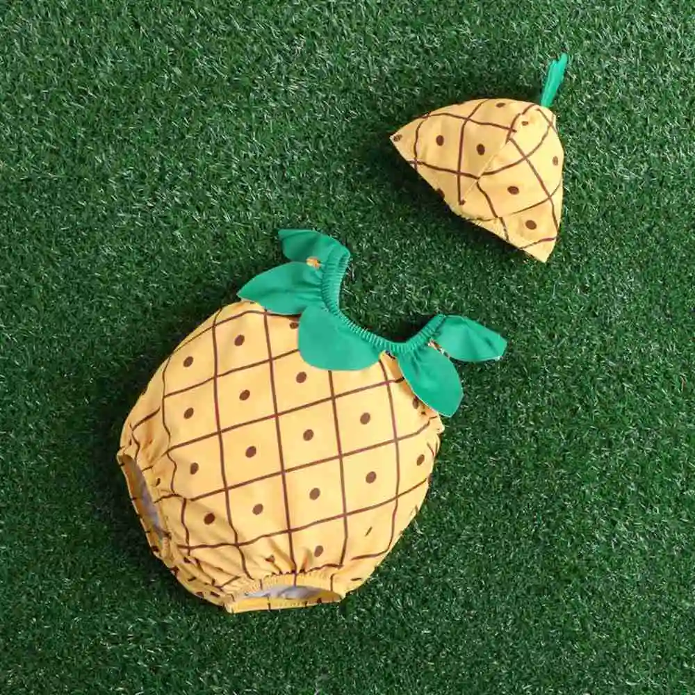 Цельный милый детский купальник с шапкой в форме фруктов шапочкой для купания