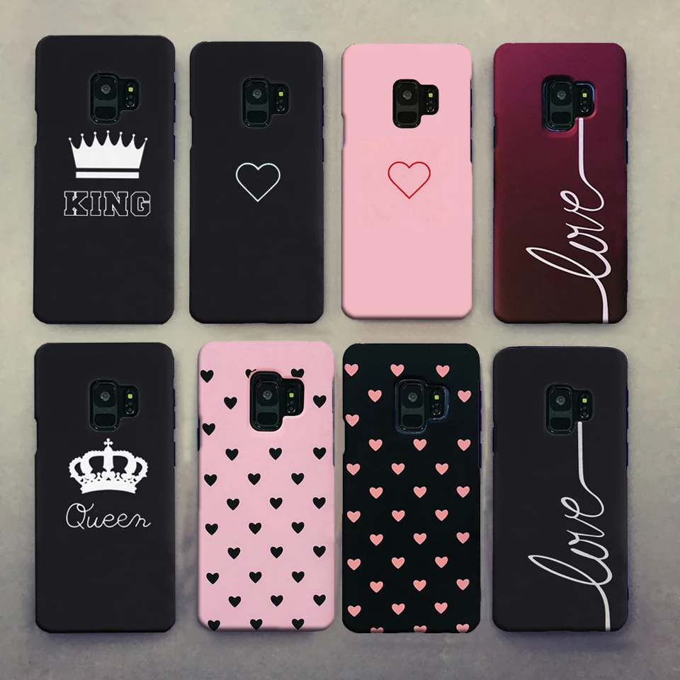 Cute Couples Love Heart Black Pink Case For Samsung Galaxy S10 S8 S9 Plus S8Plus S9Plus Cover Hard PC King Queen Phone Case|Бамперы| |