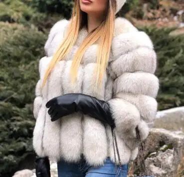 EIFURKOP FREE SHIPPING women winter real fox fur coat natural coats for woman Horizontal row stripes jacket | Женская одежда