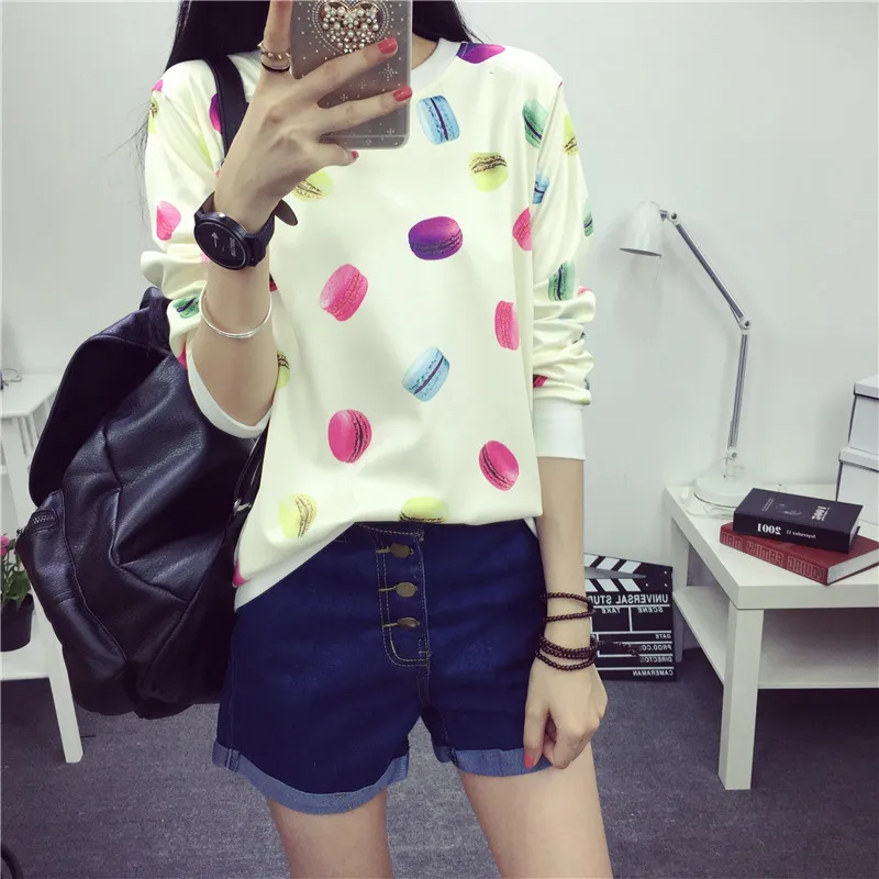 Свободного покроя мода марка женщины весна / осень стиль толстовки Большой размер кофты Macaron гамбургер blusa пуловеры sudaderas mujer