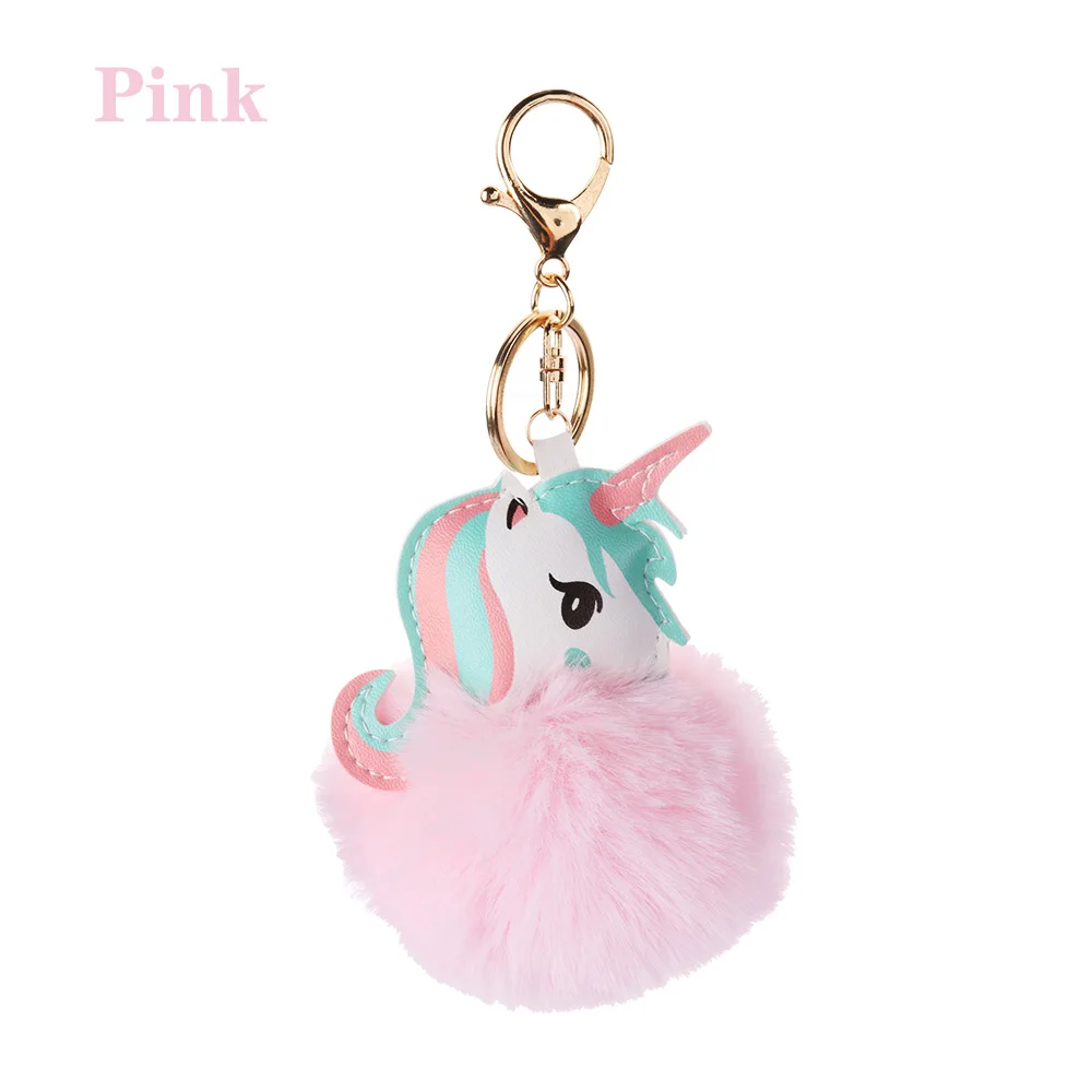 pink Lucky Pompom Единорог Лошадь модная сумка украшение искусственный кроличий мех мяч Автомобильная сумка кулон Женская Очаровательная Ювелирная девушка подарок - Цвет: pink