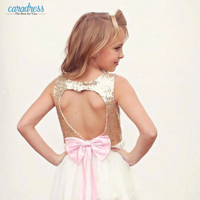 2017 New Arrival Flower Girls Dresses Sequind Top Child Formal Hollow Back Short Crew Neck Wedding Party | Свадьбы и торжества