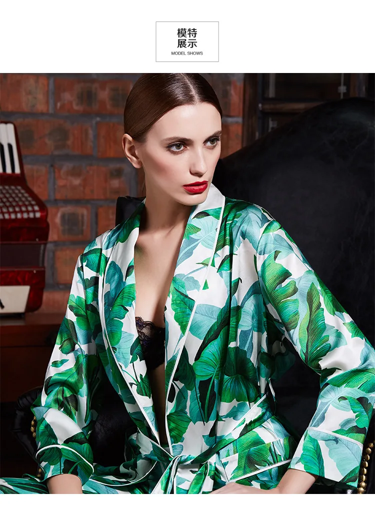 Ladies Silk Pajamas suit 100% silk two piece Home Furnishing wear long sleeved pants