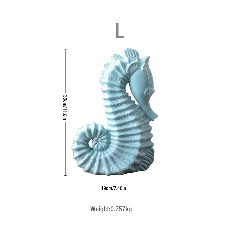 Mediterranean ornaments sea animals fish blue seahorse home decoration art horse statue decoration wedding decor nautical gifts - Color: L