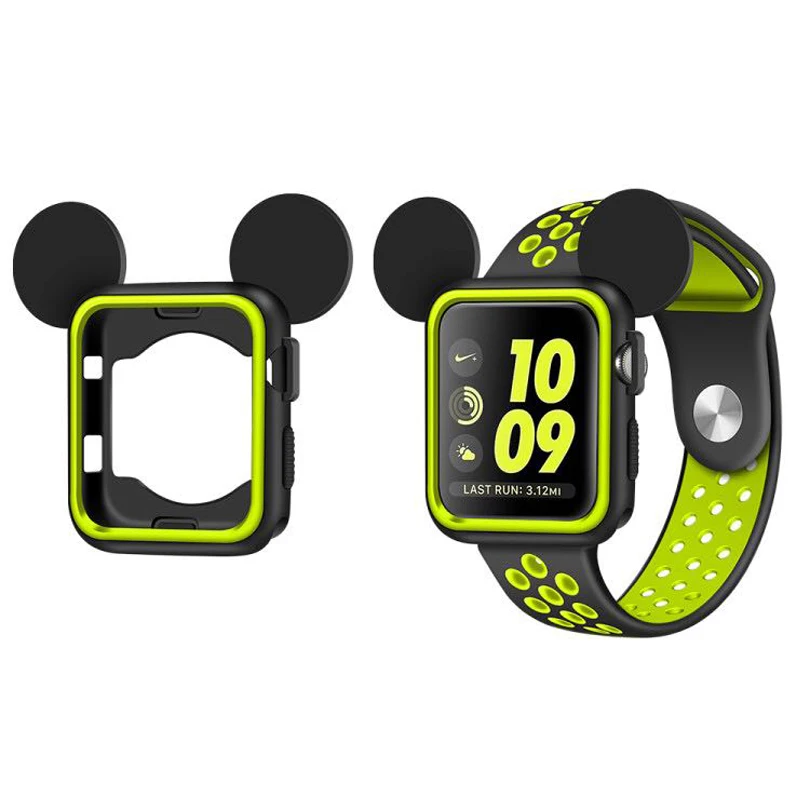 Спортивный силиконовый чехол для часов+ ремешок для часов Apple Watch 42 мм 38 мм Iwatch 3 2 1 сменный ремешок для часов+ защитный чехол с Микки Маусом