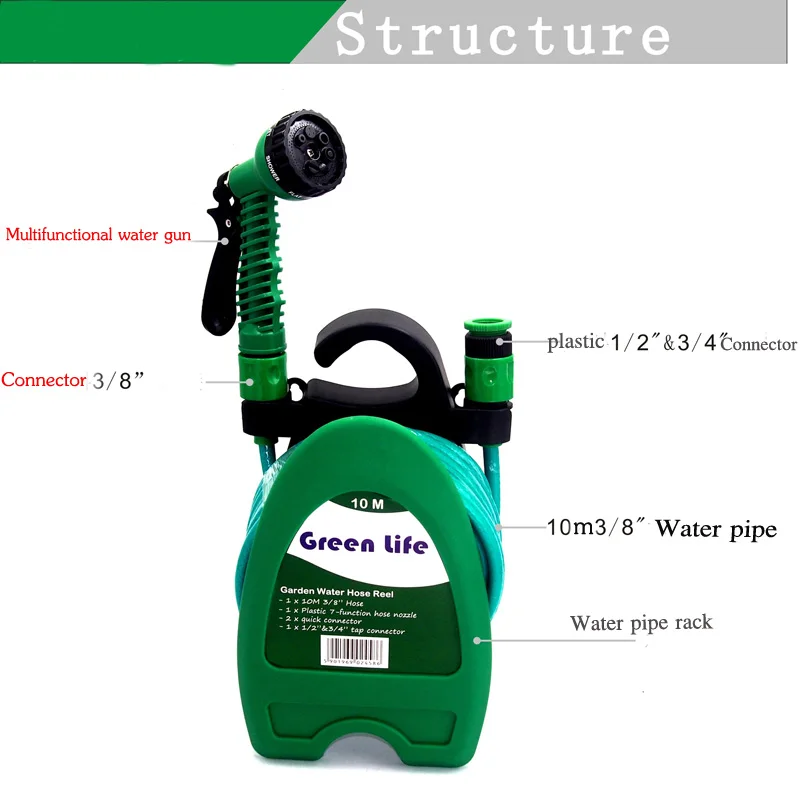 Портативный мини шланг для воды катушка полива сада 10 м 32 фута набор с держателем