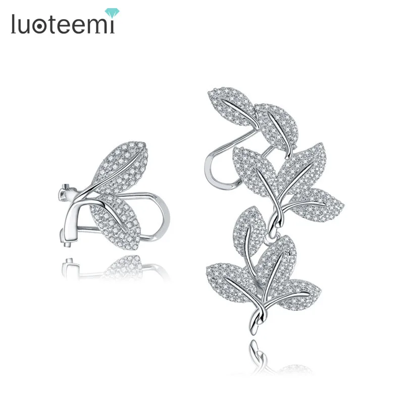 LUOTEEMI New Korean Style Luxury Vintage Bijoux Flower Asymmetry Brincos CZ Crystal Cuff Earrings for Women Girl Party Jewelry|crystal snowman