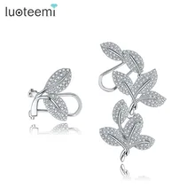 LUOTEEMI New Korean Style Luxury Vintage Bijoux Flower Asymmetry Brincos CZ Crystal Cuff Earrings for Women Girl Party