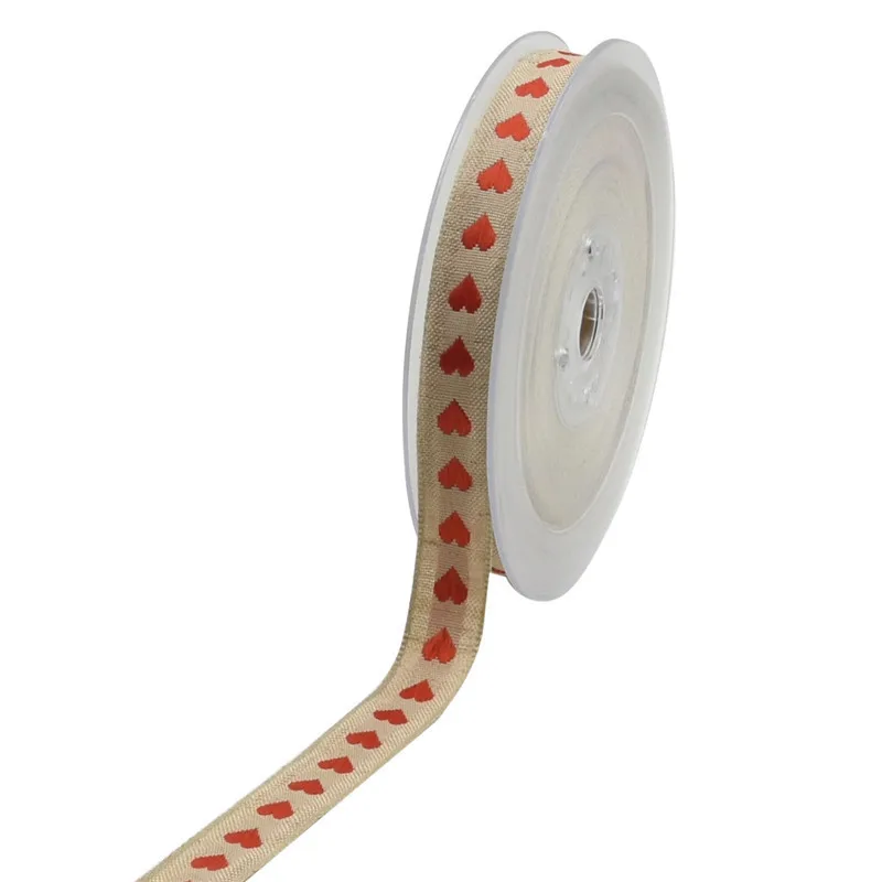 5Yards 15mm Heart Jute cotton Satin Ribbon Tape For Needlework Craft Decarotions Print Ribbons Handcraft DIY Bow