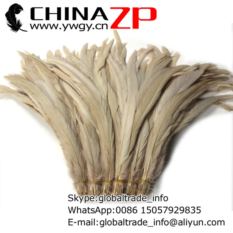 

CHINAZP Factory Wholesale 100pieces/lot 30~35cm(12~14inch) Length Dyed Beige Rooster Tail Feathers