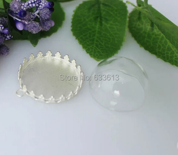 

NEW Hot 20mm Half Round Glass Cover Vial & Blank Pendant Set DIY Jewelry 100sets Freeshipping!