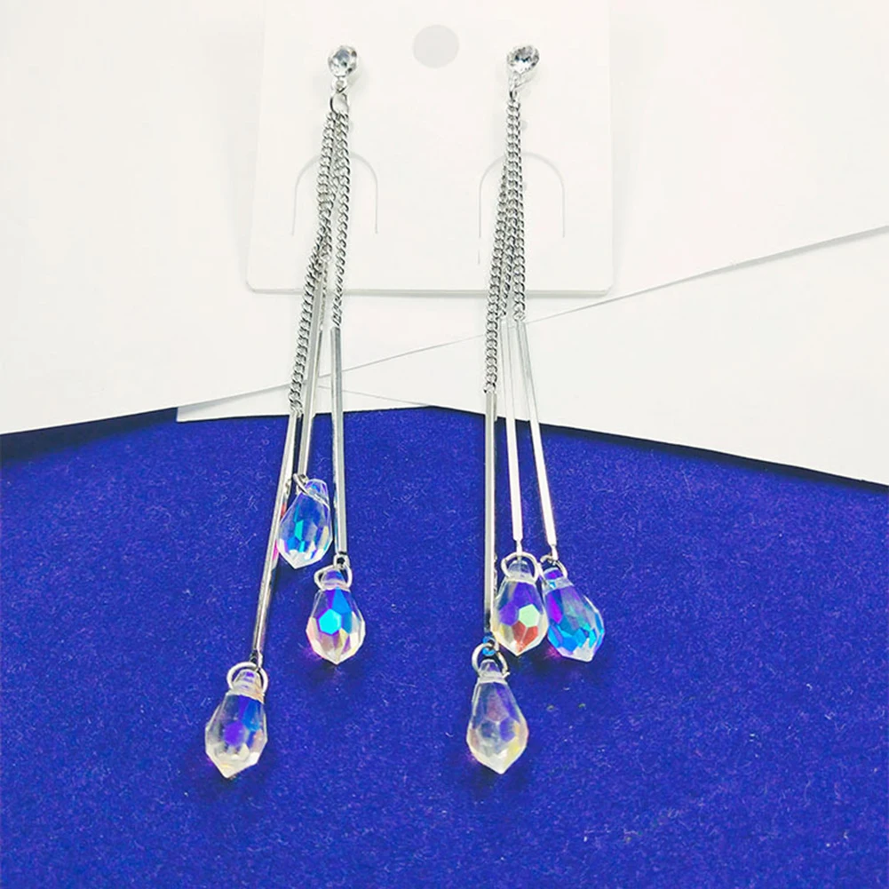 Женский модный искусственный кристалл Длинная кисточка серьги свадебные