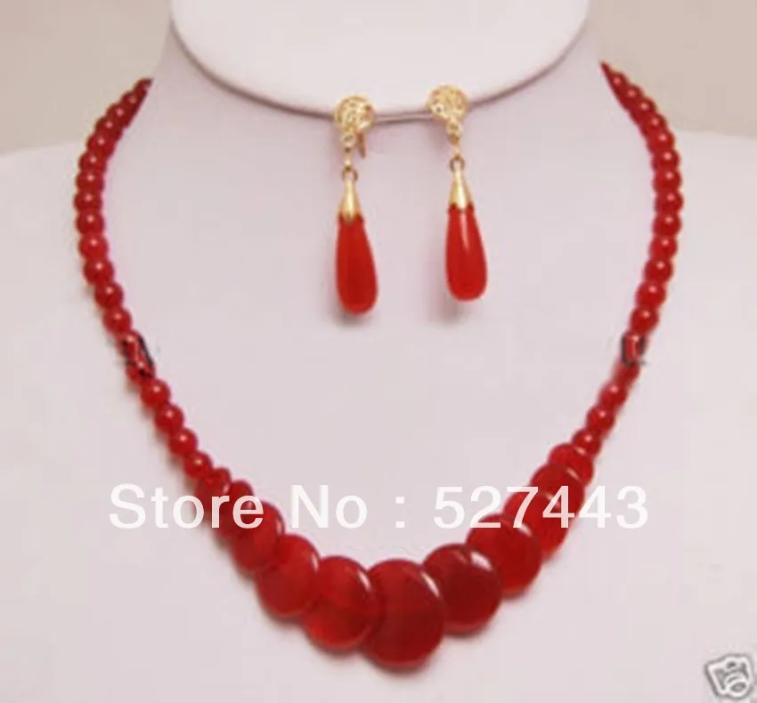 

Hot sell Noble- FREE SHIPPING>>@> Wholesale Fancy jewelry Set Red * Natural stone necklace Earring Sets Natural jewelry