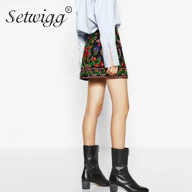 SETWIGG/Осенняя короткая юбка трапециевидной формы в стиле ретро с цветочной