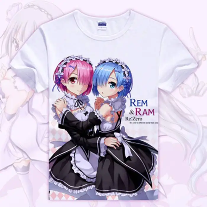 Re:Zero kara Hajimeru Isekai Seikatsu Emilia Футболки с принтом Rem Ram короткими рукавами и круглым