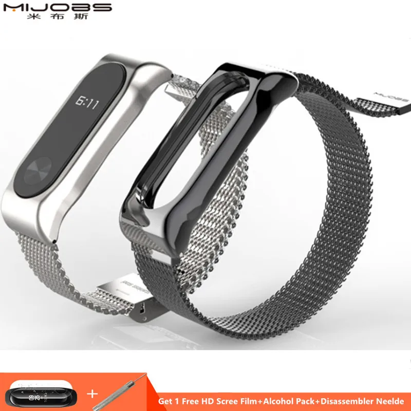 Металлический ремешок Mijobs для браслета MiBand 2 браслет из нержавеющей стали Xiaomi Mi