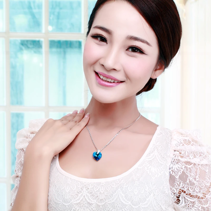 Eikoh Romantic Ocean Heart White Gold Pendant Necklace With Big Blue Austrian Crystal For Women Jewelry Party Gift Wedding | Украшения и