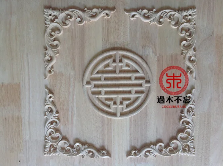 

Wood dongyang wood carving fashion round corners applique smd wood shavings round flower carved kitchen cabinet gate flower