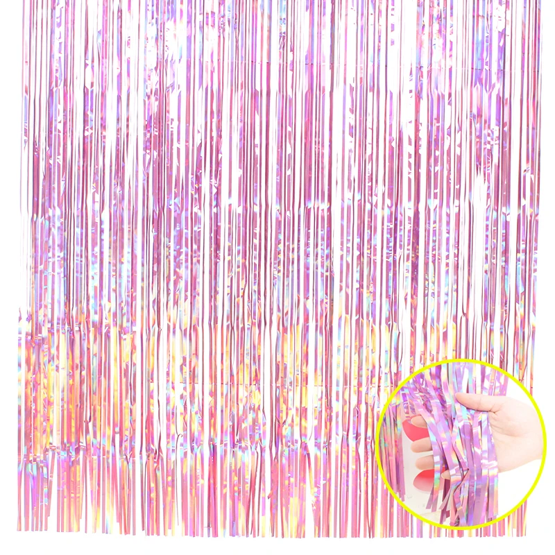 1 set 92*245cm Sliver/rose gold Metallic Foil Fringe Shiny Rain Curtain Decor birthday party decorations adult Wedding Supplies | Дом и сад