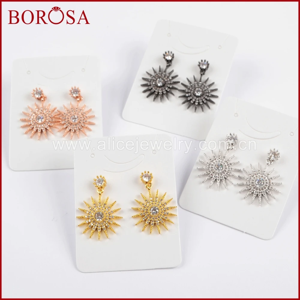 

BOROSA Fashion Mix Color CZ Micro Pave White Zircon Sun Charm Crystal Druzy Earrings Drop Earrings for Women Girls Jewelry WX687
