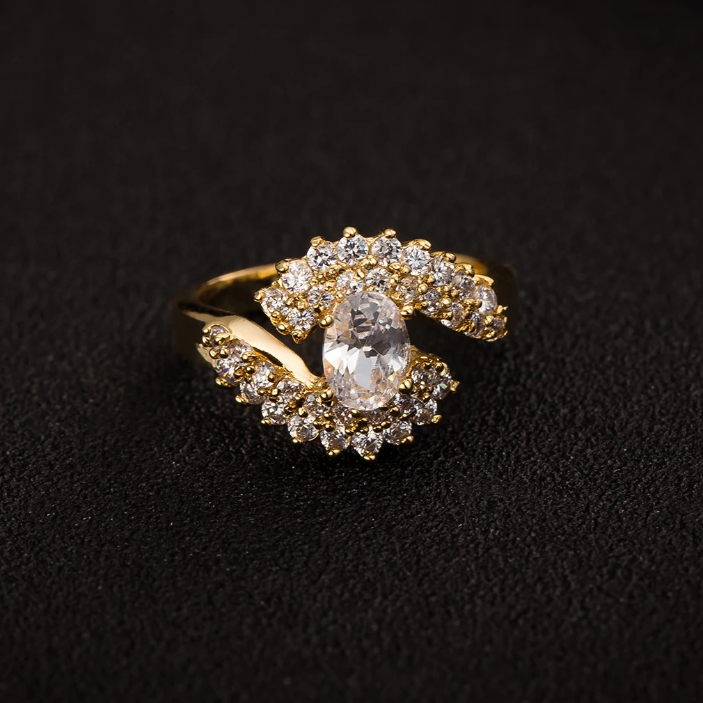 Золотой Цвет в Шахматном Порядке Романтические Обручальные Кольца Для Женщин