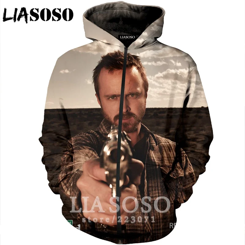 LIASOSO Новая мода для мужчин и женщин 3D принт сериал Breaking Bad Zipper толстовка унисекс