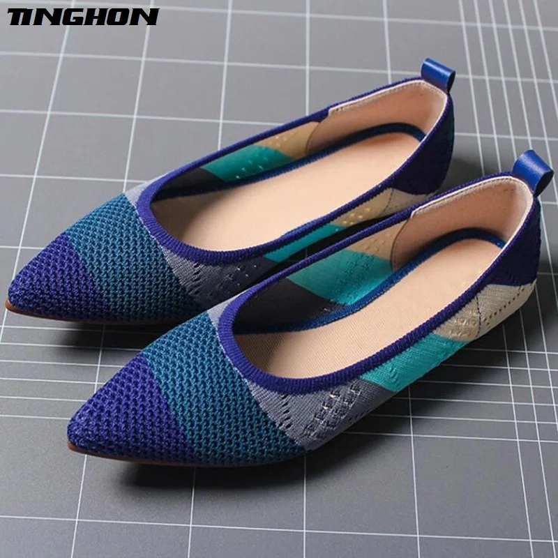 TINGHON Spring Women Flats Pointed Toe Slip on Ballet Flat Shoes Shallow Boat Woman Loafer Ladies Zapatos | Обувь