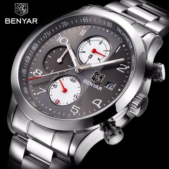 BENYAR Stainless Steel Waterproof Chronograph Watches Quartz Military Men Watch Top Brand Luxury Male Sport Clock reloj hombre-111100