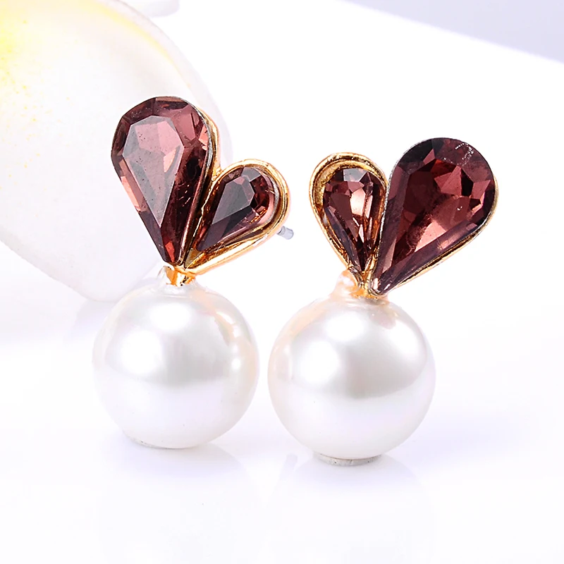 Новая Мода Элегантный Сердце CZ Шпилька Серьги Жемчуг Золотой Цвет Любви