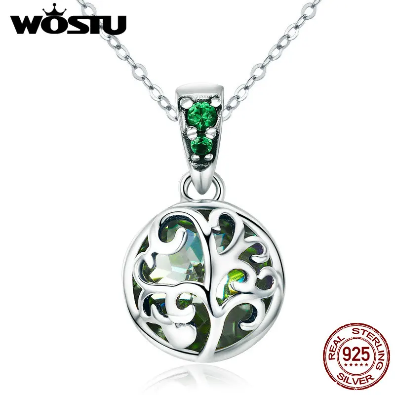 WOSTU хит продаж серебро 925 пробы Зеленый Кристалл дерево жизни листья дерева