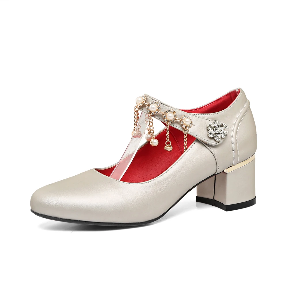 Женские туфли лодочки с круглым носком на квадратном каблуке большие размеры 31 48