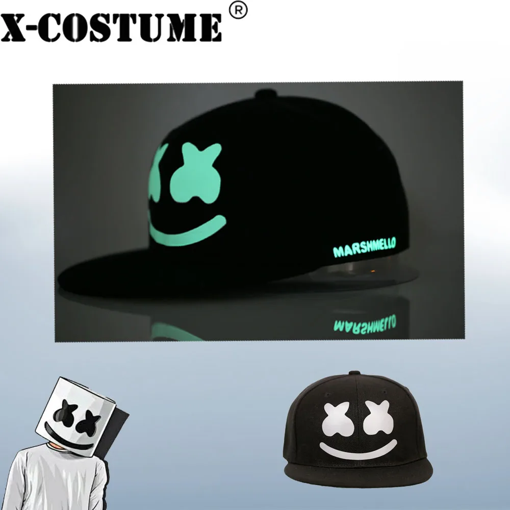 X-COSUTME шляпа Marshmello DJ хип-хоп кепка светящаяся Кепка музыкальная маска диджея вечерние Опора унисекс бейсболка подарок на Хэллоуин для фанатов
