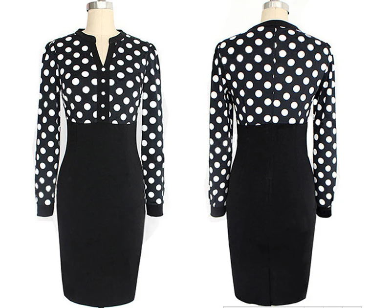 Женщины Формальные 2017 элегантные вечерние в горошек платья карандаш лоскутное