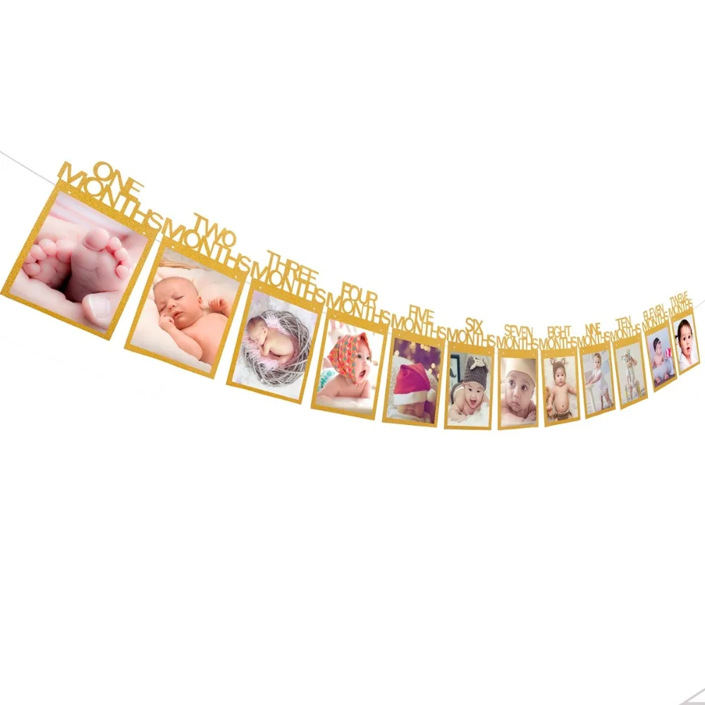 

Baby 1st Birthday Boy Girl 1-12 Month Photo Banner I AM ONE Photo Booth Banner Frame My First Birthday Party Decorations Kids