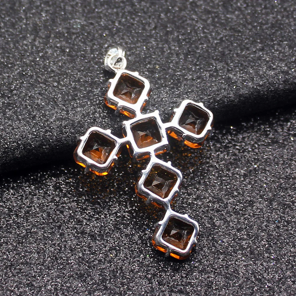 Hermosa светящийся Святой Крест HoneyTopaz серебряный цвет для женщин Подвеска цепочка