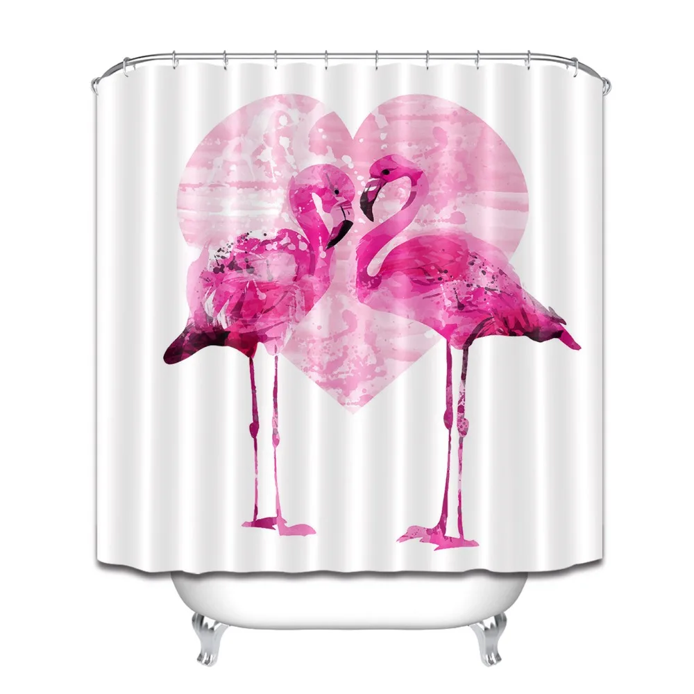LB Polyester Fabric Flamingo Shower Curtain Love Heart Scenery Bathroom Decor Waterproof Cortina De Bano With 12 Hooks Gift | Дом и сад