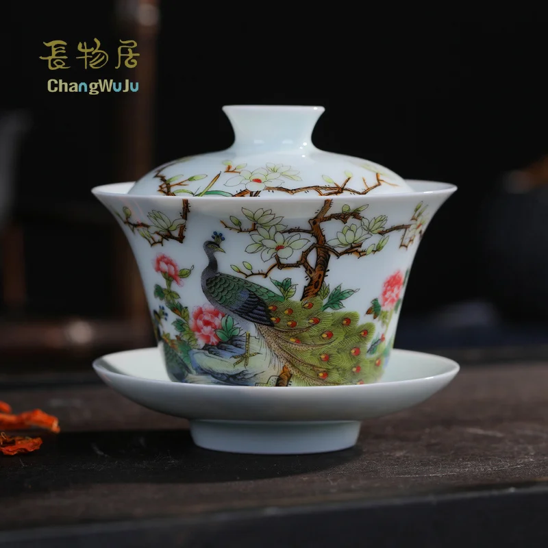Чашки и блюдца Changwuju в цзиндэчжэне цветные эмалированные Стразы кунг фу с крышкой