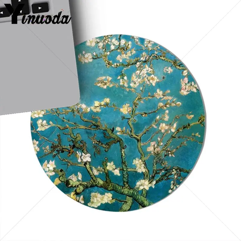 Yinuoda,, миндаль, цветы Ван Гога, резиновый коврик для компьютерной игровой мыши, круглый коврик для мыши, резиновый Прямоугольный Коврик для мыши