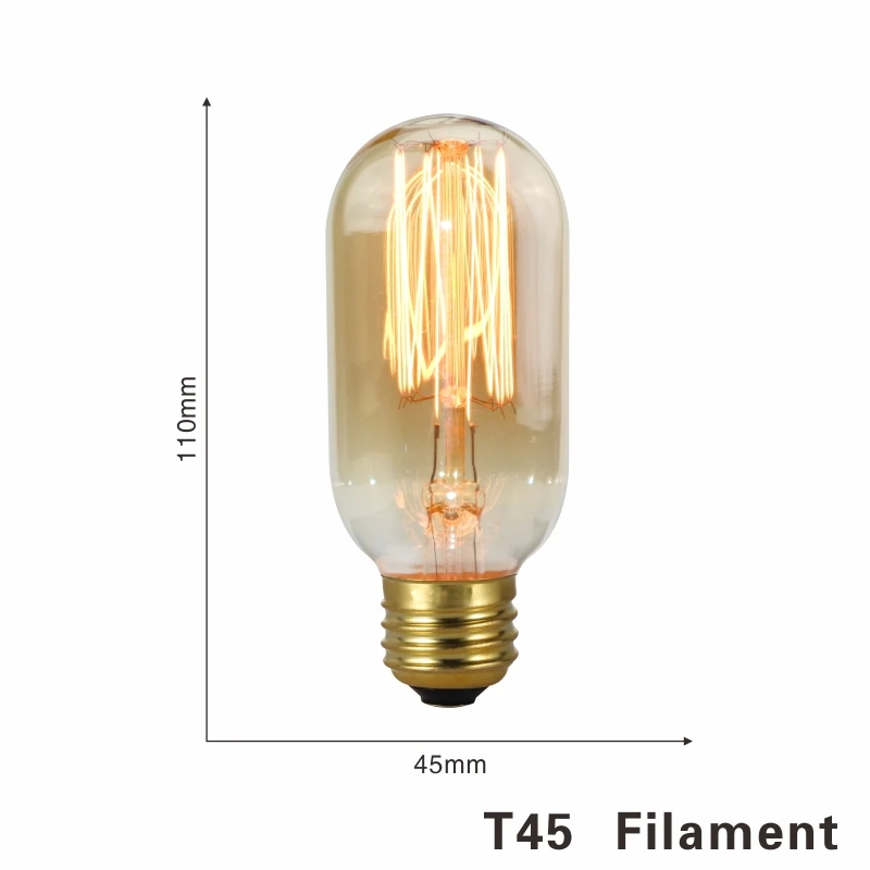 T45 Filament E27 40W LATTUSO 220V Ретро Винтаж светодиодный спираль лампа накаливания светильник лампочка 2200K 4W 40W светодиоидная лампа с регулируемой яркостью Эдисон лампы C35 T45 A19 A60 ST64 G80 G95 G125 - Цвет: T45 Filament E27 40W